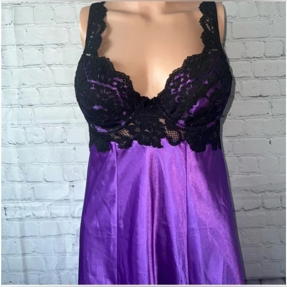 Victoria’s Secret Silky Satin Purple Black Lace Slip Dress Size Large - Picture 5 of 14